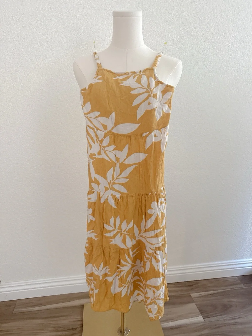 Old Navy Girls Mustard Tropical Midi Sundress Size S (6-7) Adjustable Straps